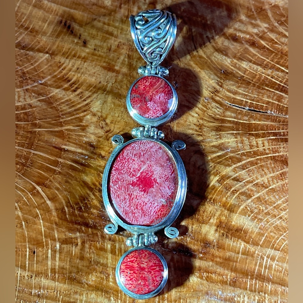 100% Natural Gemstone - Southern Red Agate & Sterling Silver Pendant - 3”